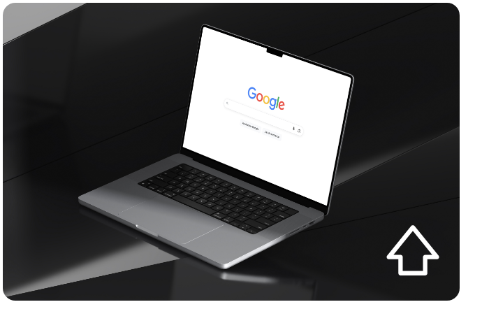 Mockup d'un ordinateur présentant le moteur de recherche Google pour le SEO